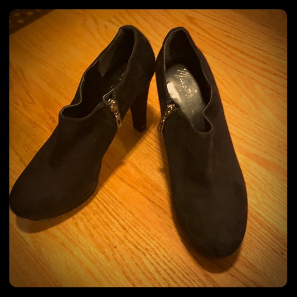 Black suede platforms